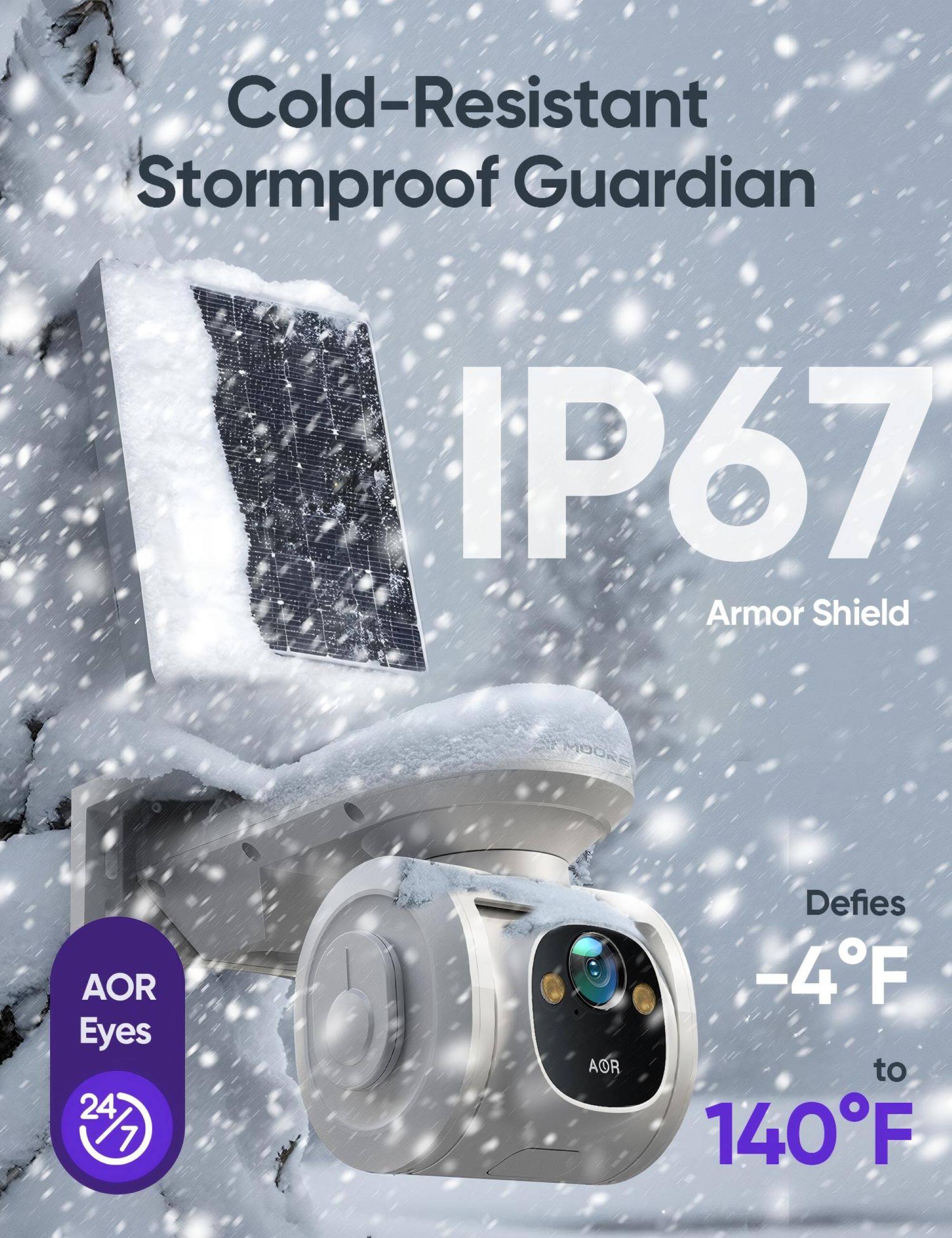 Cold-Resistant Stormproof Guardian  
IP67 Armor Shield  
MOORE AOR Eyes  
24/7  
AOR Defies -4°F to 140°F