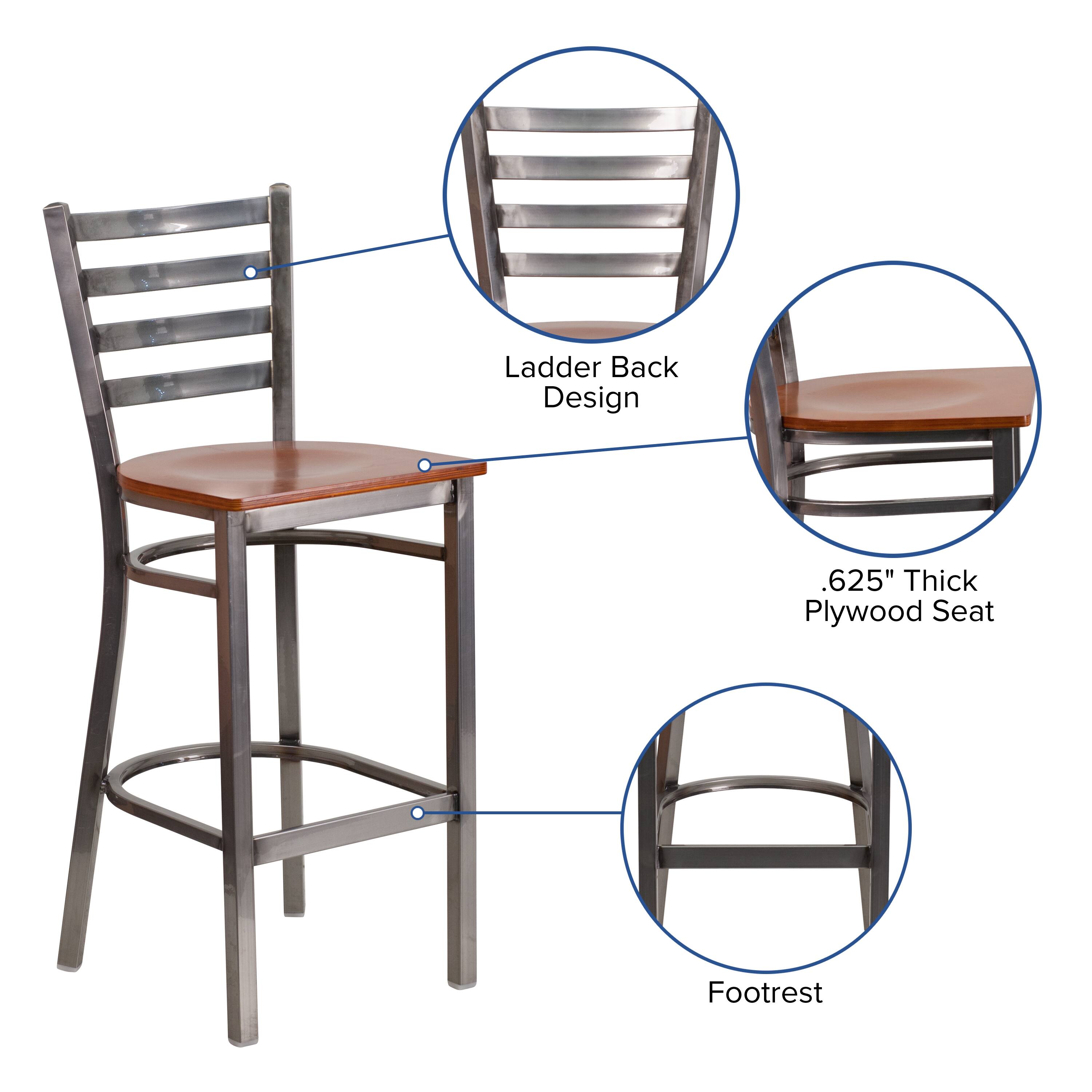 Ladder Back Design  
.625" Thick Plywood Seat  
Footrest