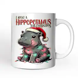OrnamentallyYou - I Want a Hippopotamus For Christmas Mug, Cute Baby Hippo Xmas Gift - White