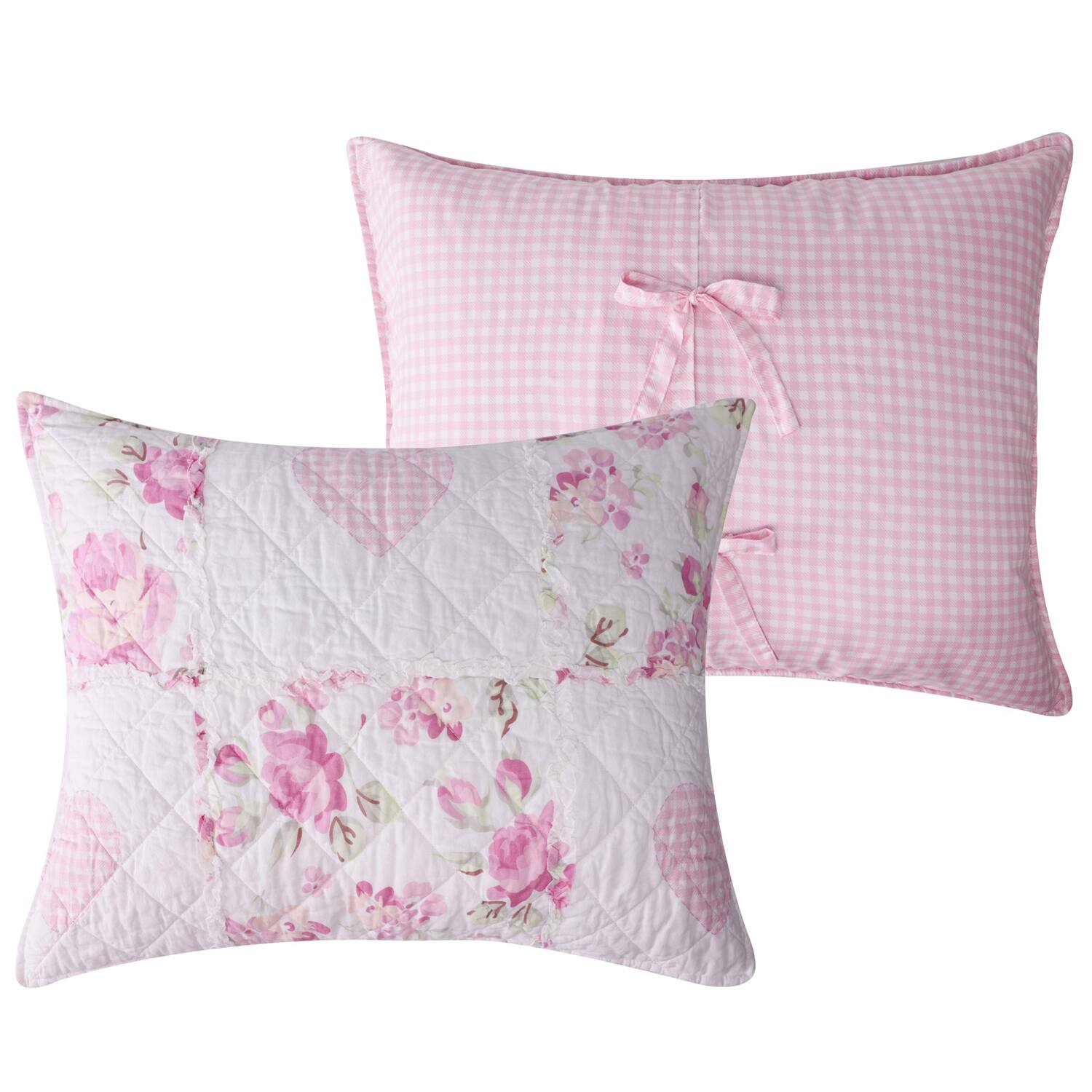 Back. Greenland Home Fashions - Greenland Home Fashions 100% Cotton Face 100% Microfiber Back Veronica's Hearts Sham Standard Pink - Pink.