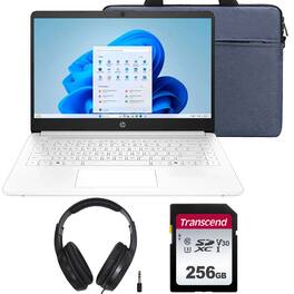 HP - 14" Laptop with Intel Celeron N4500 Processor, 64GB + 256GB SDXC Card Bundle - Snowflake White