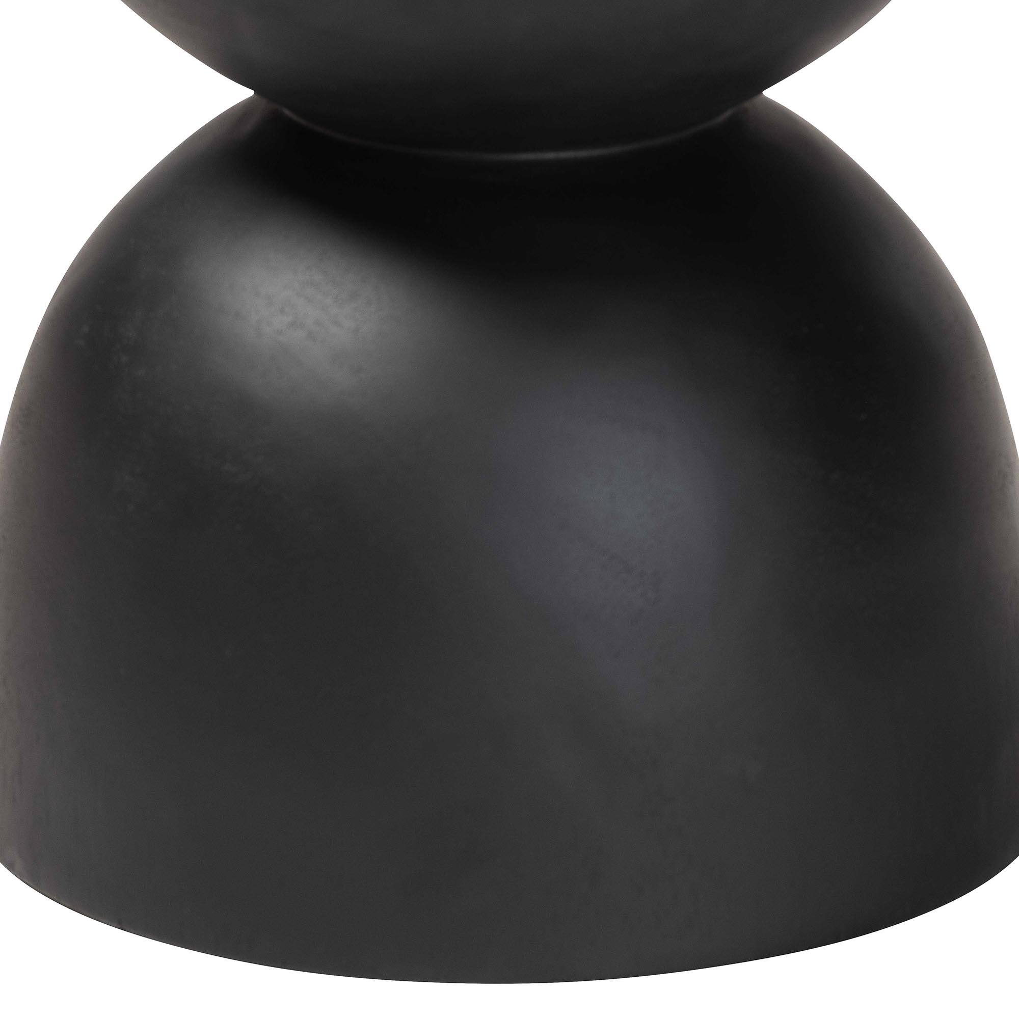 Angle. bali & pari - Nomiki Solid Suar Wood Side Table - Hand-Carved Sculptural End Table with Hourglass Design, Modern Boho Style - Black.