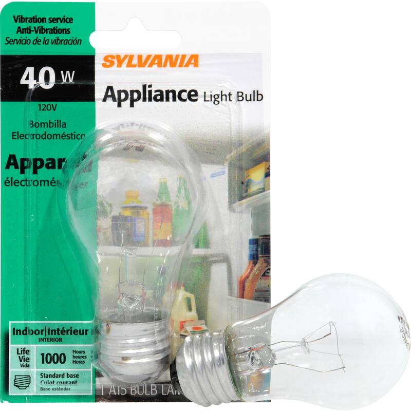 Vibration service
Anti-Vibrations
Servicio de la vibración
SYLVANIA
40 W
120V
Bombilla
Electrodoméstico
Appar
électroménager
Indoor/Intérieur
INTERIOR
Life Hours
Vie
1000 heures
Vida
Standard base
Culat courant
Base estandar
SYLVANIA
Appliance Light Bulb
Appareil électroménager
Indoor/Intérieur
INTERIOR
Life Hours
Vie
1000 heures
Vida
Standard base
Culat courant
Base estandar