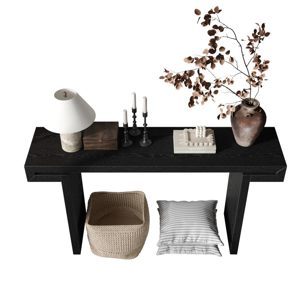 Alt View 4. Loheer - Loheer 60 Inch Rustic Farmhouse Console Table Black Distressed Wood Entryway Sofa Side Table for Living Room Hallway - Black.