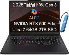 Lenovo - ThinkPad P16s G3 16" FHD+ Workstation - Intel Ultra 7 - NVIDIA RTX 500 Ada - 64GB RAM - 2TB SSD - Win 11Pro - Black