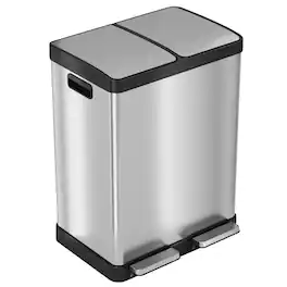 iTouchless - 16 Gallon SoftStep Dual Compartment Stainless Steel Step Kitchen Trash & Recycle Bin with Dual AbsorbX Odor Filters - Silver