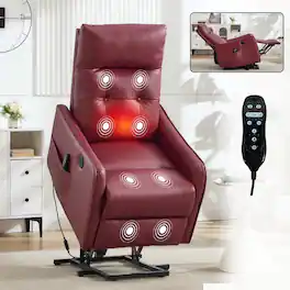 Ropilly - Power Lift Recliner Chair for Elderly, Wine Faux Leather Lift Chair, 155 Degree Recline - Red