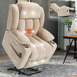 PexFix - Power Lift Recliner Chair with Massage & Heat, 350 LBS Capacity, USB & Type-C Ports, for Elderly, Heavy Duty - Beige