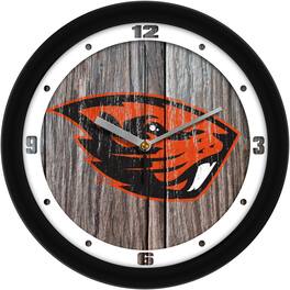 MpDirect - Oregon State Beavers 11.5'' Suntime Premium Glass Face Weathered Wood Wall Clock - Multicolor