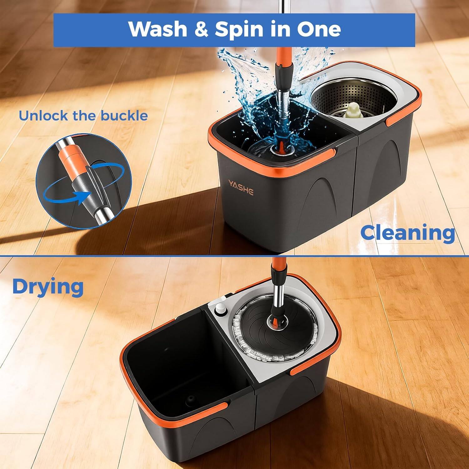 Wash & Spin in One

Unlock the buckle

Cleaning

Drying