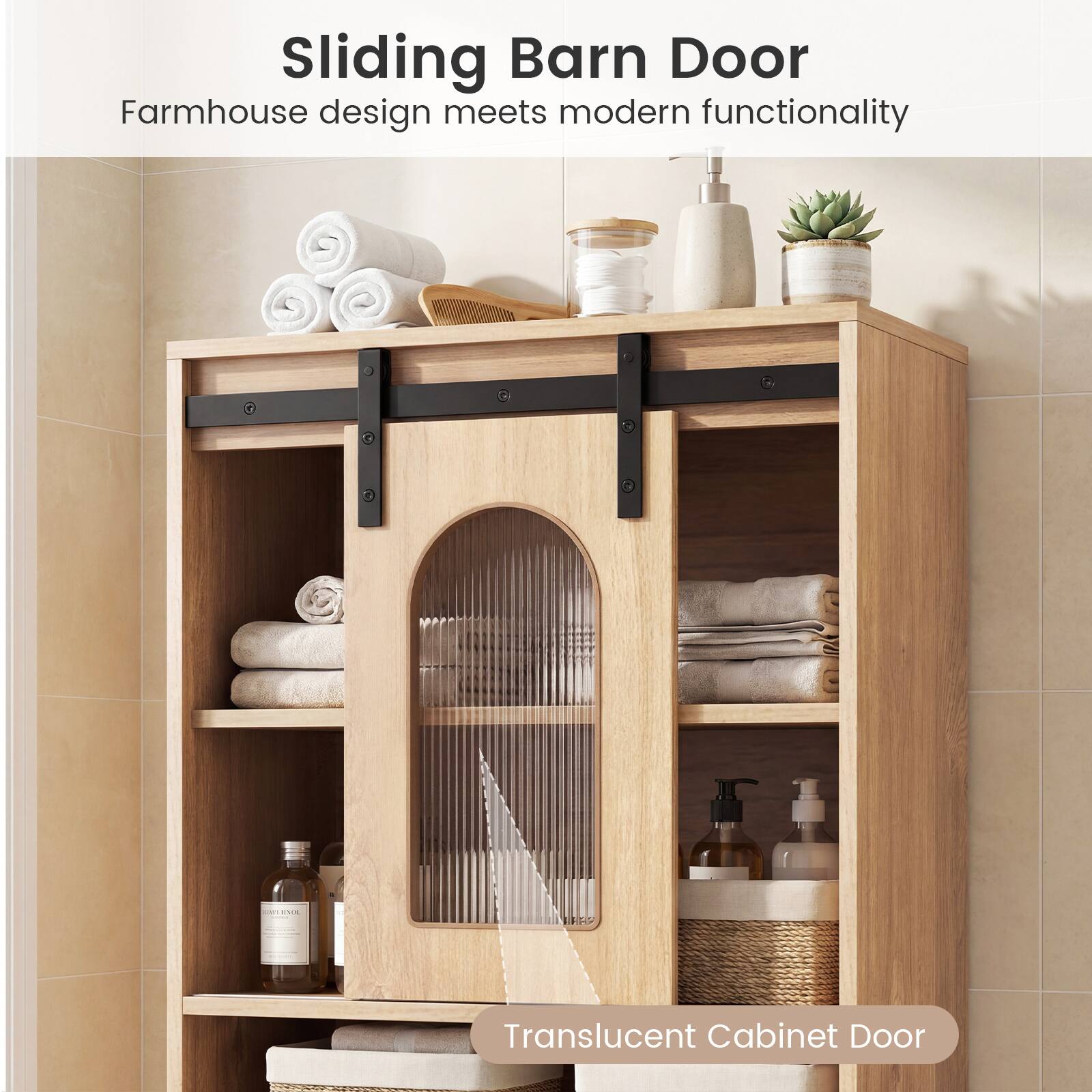 Sliding Barn Door  
Farmhouse design meets modern functionality  

Translucent Cabinet Door