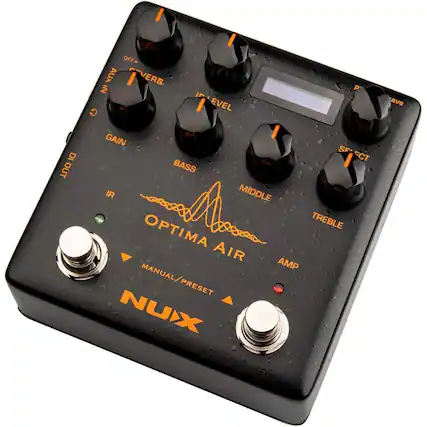 OFF AUX VERB 2 GAIN IP LEVEL DI OUT BASS IR MIDDLE OPTIMA TREBLE AIR AMP MANUAL/PRESET NUX