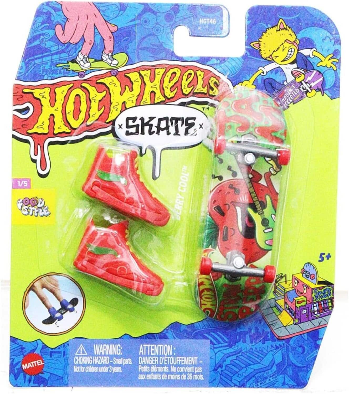 Tony Hawk - Mattel - Hot Wheels Skate Tony Hawk Twist Berry Cool Finger Skateboard + 1 Pair of Shoes - COLLECTABLES - Multicolor