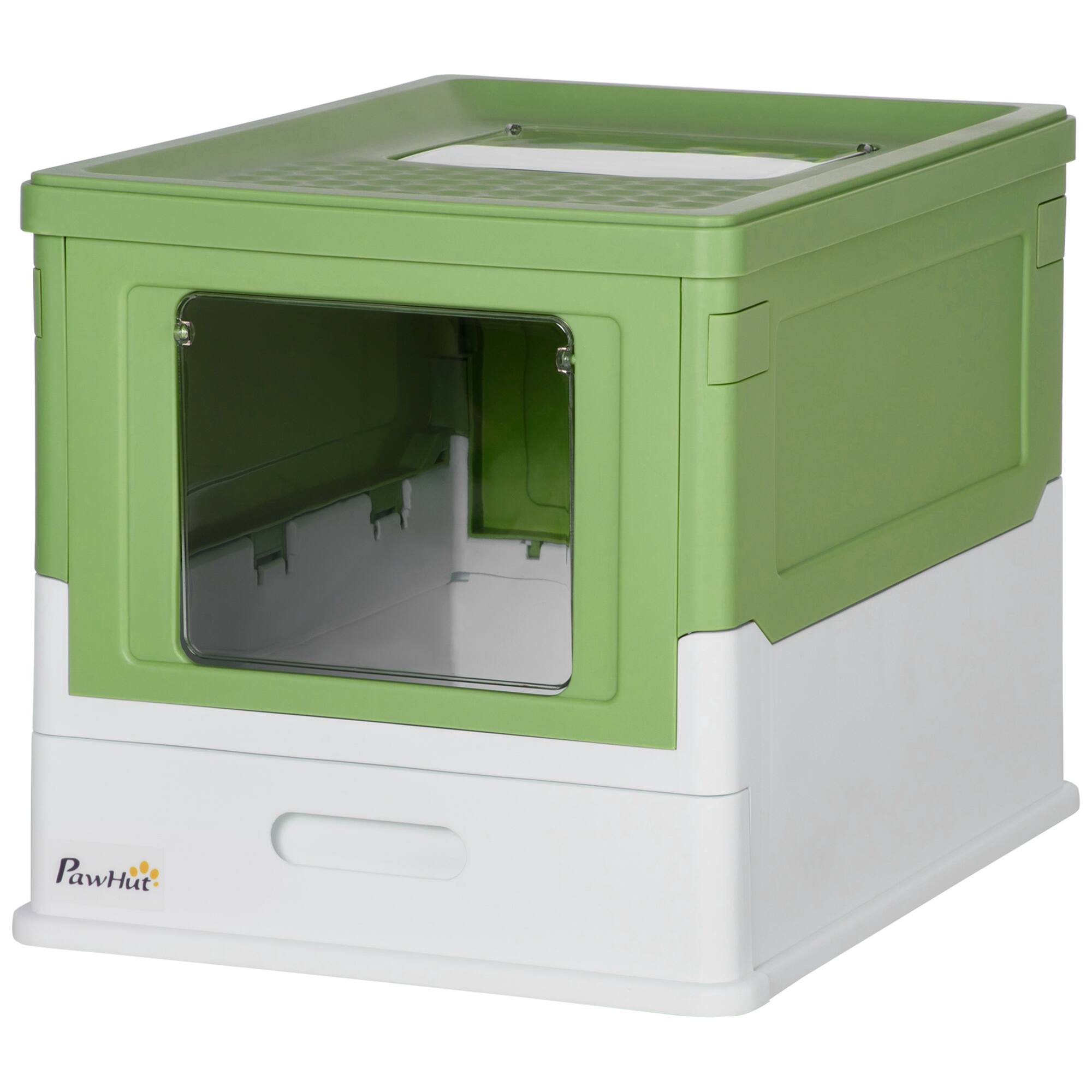 Pawhut - Enclosed Cat Litter Box with Front Entry, Top Exit - Yellowish Green
