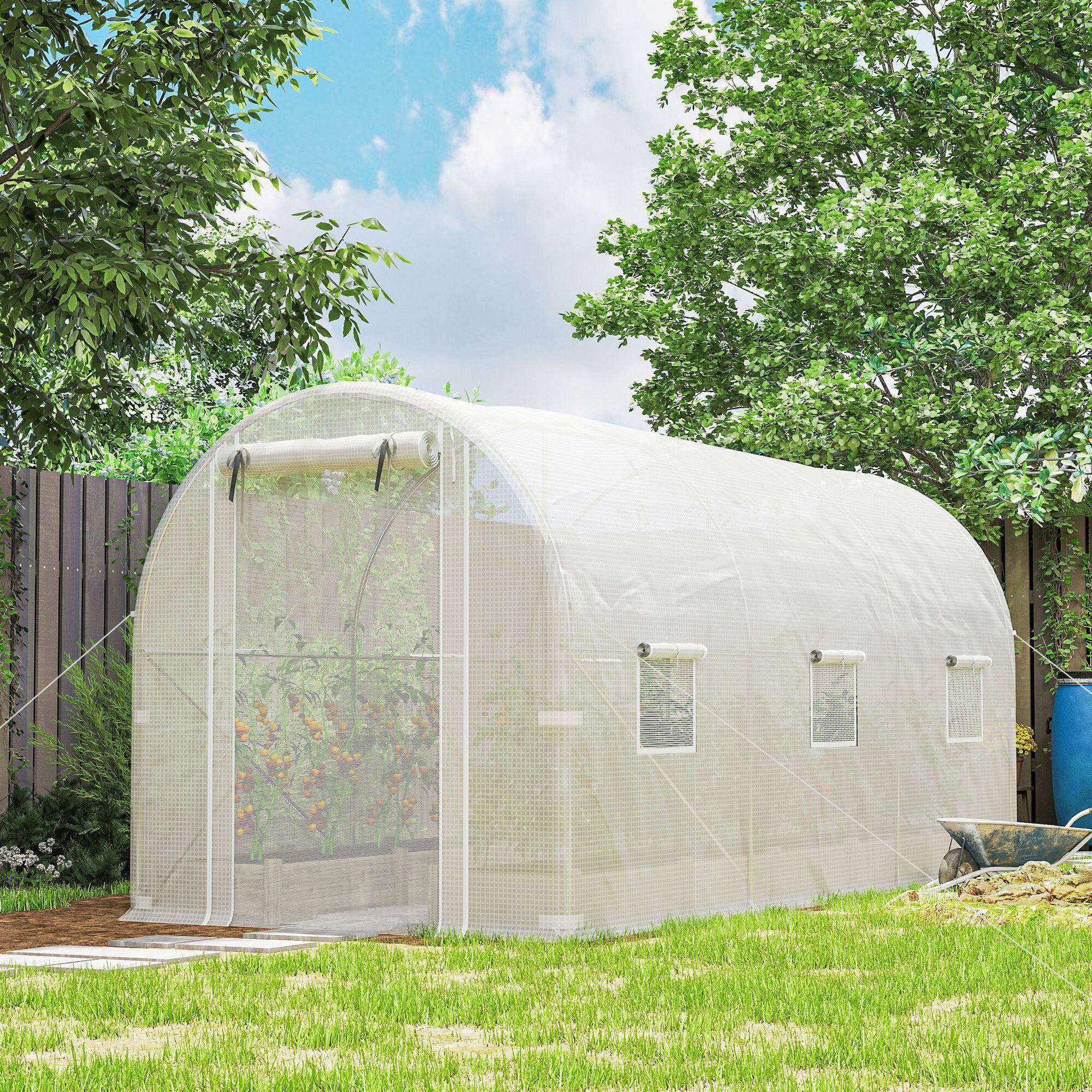 Alt View 1. Outsunny - 14.6'x6.5'x6.6' Hoop House Greenhouse with 2 Support Rods, Zippered Roll-up Mesh Door, Mesh Windows.