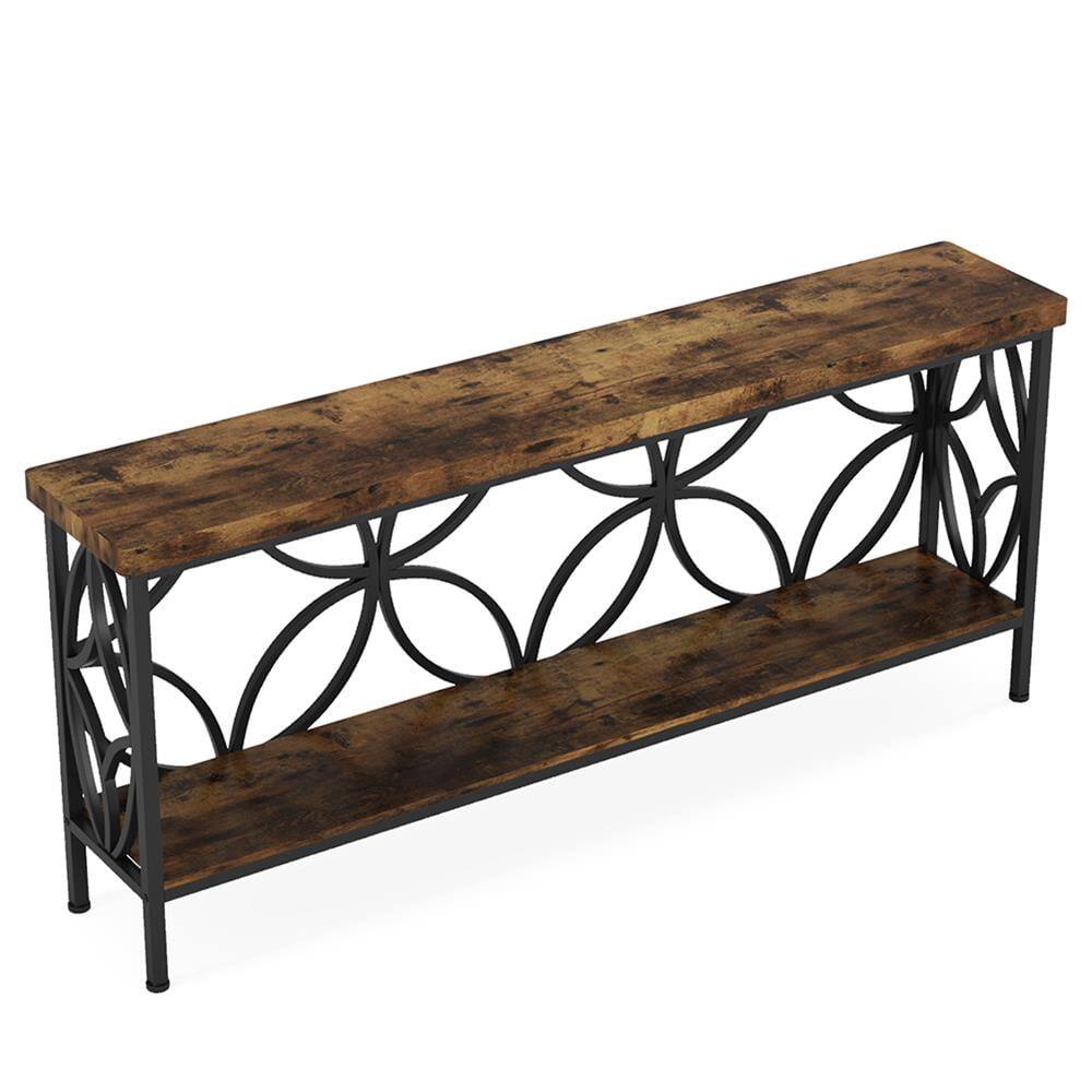 Left. Kadyn - Entryway Table, Console Sofa Table,2-Tier Console Table, 70.9" Industrial Sofa Table Behind Couch,Brown - Brown.