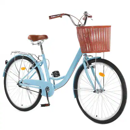Front. GARVEE - 24" & 26" Women's Beach Cruiser Bike - Step-Through 1-Speed w/Basket & Adjustable Seat | Comfort Commuter Bicycle - 24 inch Blue.