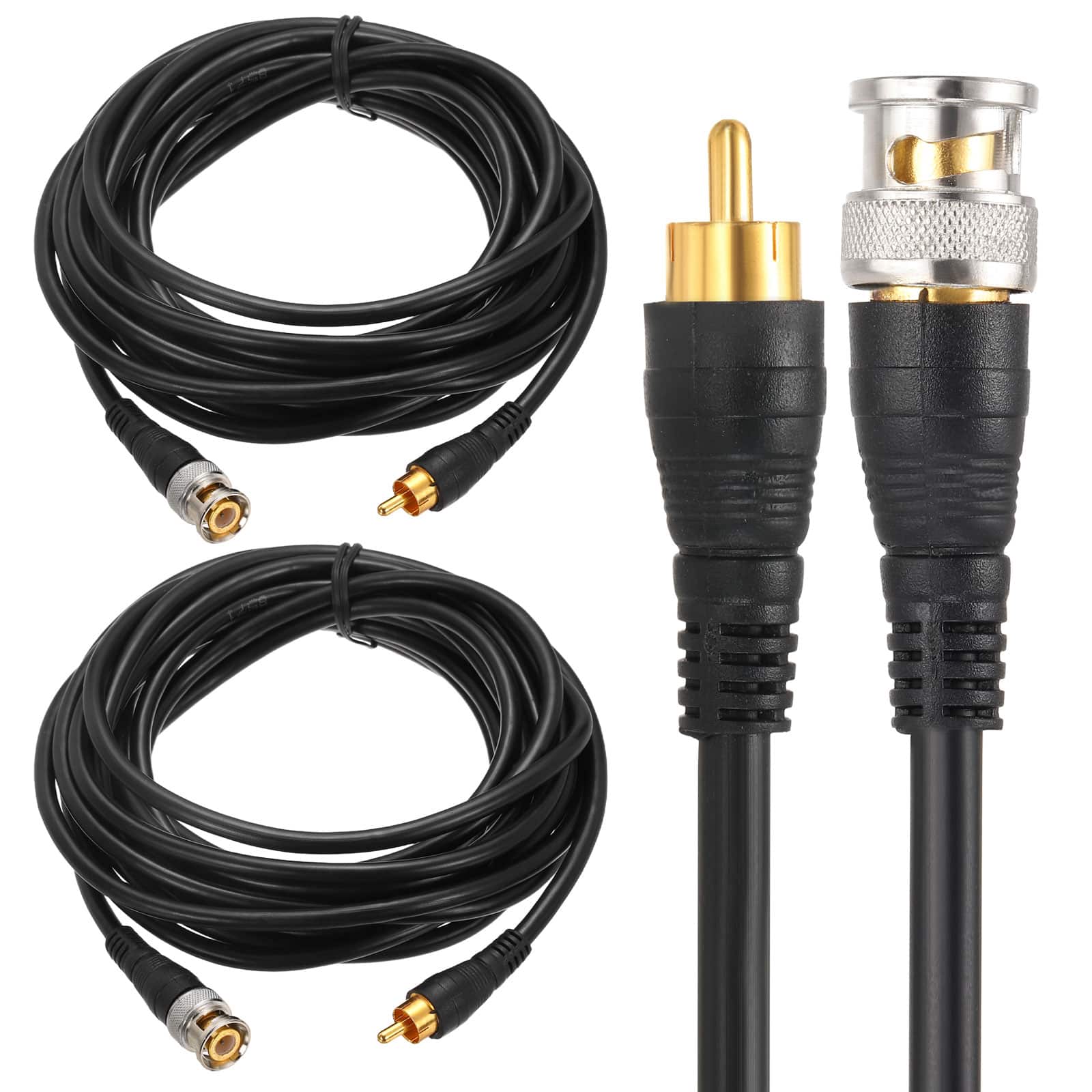 Unique Bargains - 2pcs BNC Male to RCA Male Coaxial Cable 5M RG59 75-3 for DVR CCTV Camera Monitor - Black