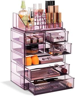Sorbus - Clear Cosmetic Makeup Organizer Case & Display - Design -for Dresser, Bathroom, Vanity & Countertop - Purple