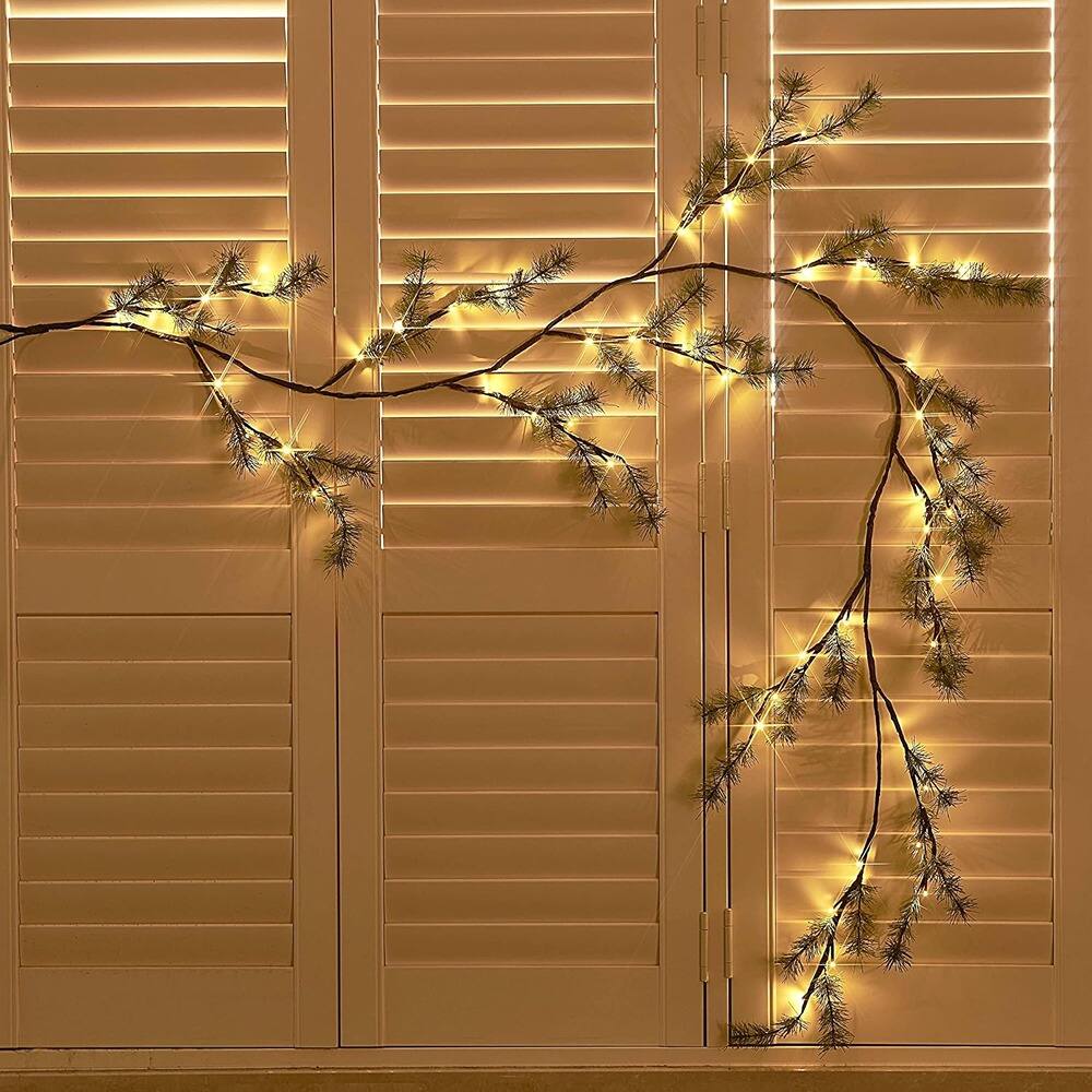 Alt View 1. PARKER SLATER - 6FT Lighted Pine Christmas Garland with 48 LED Fairy Lights & Timer - Pine.