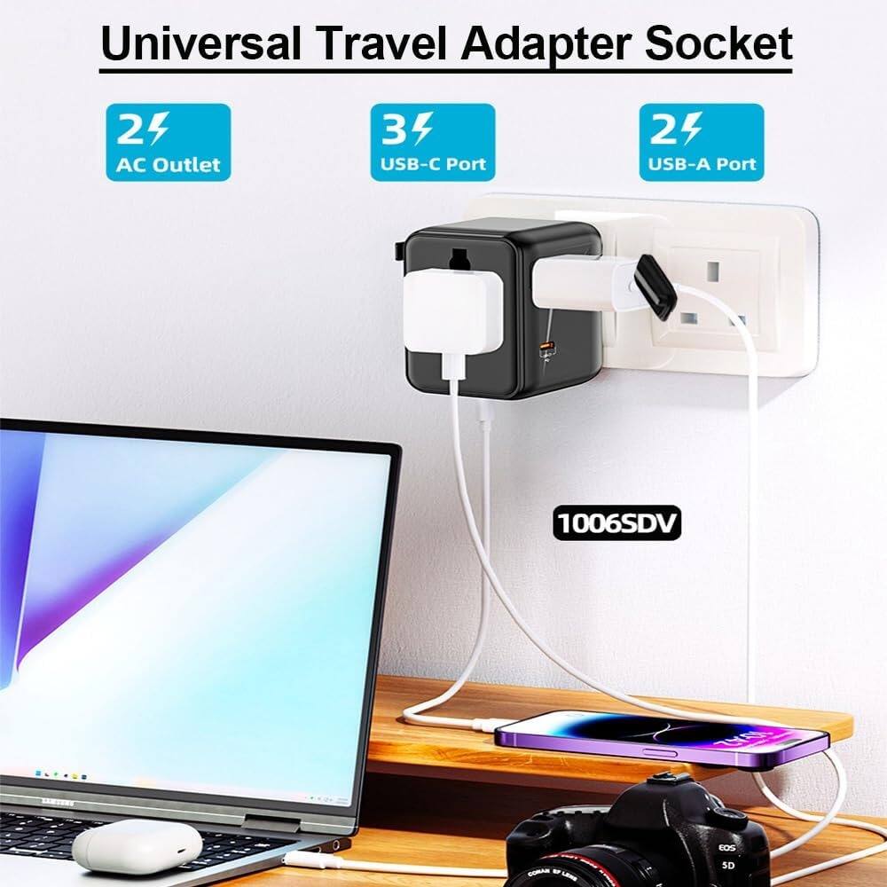 Universal Travel Adapter Socket

- 24 AC Outlet
- 34 USB-C Port
- 24 USB-A Port

1006SDV
