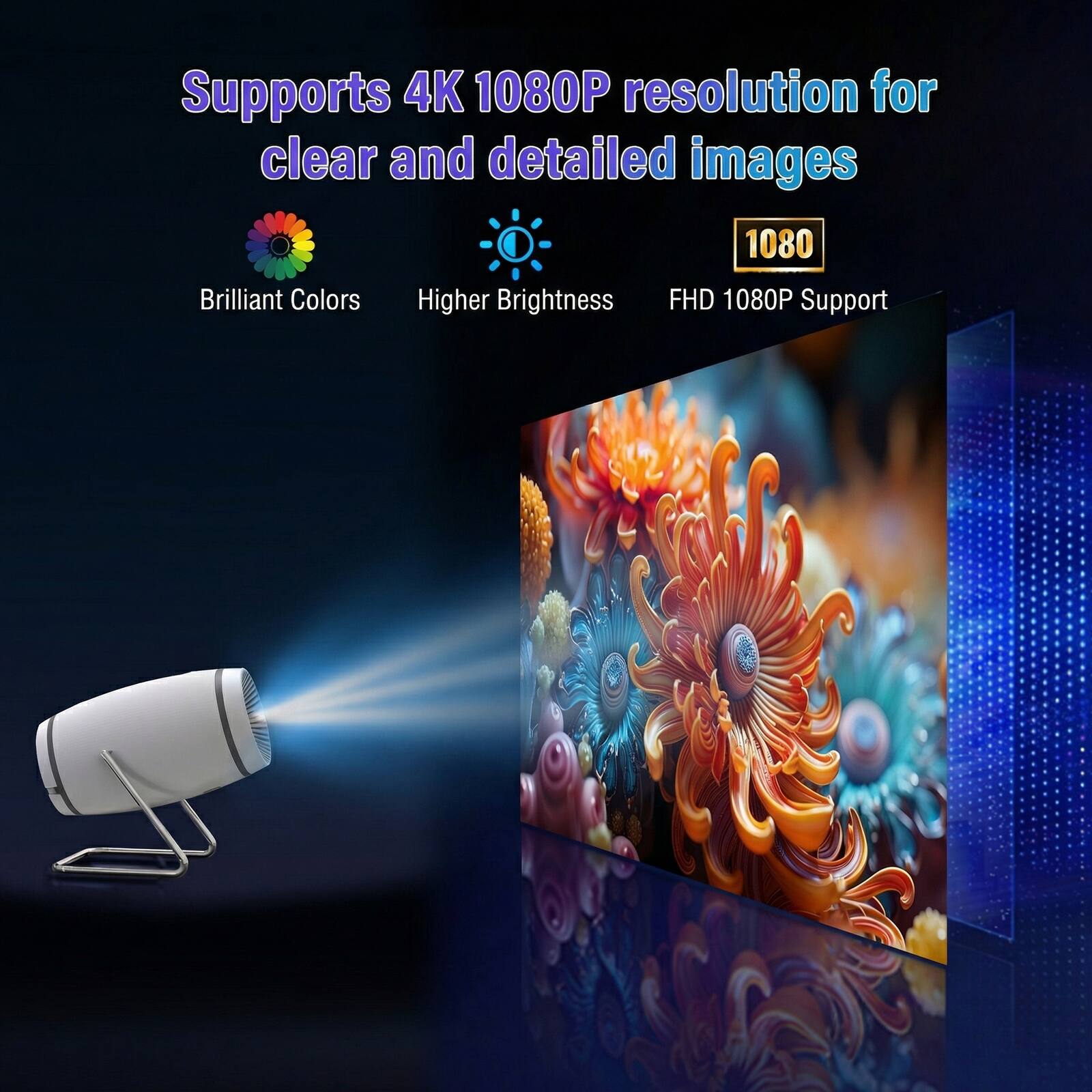 Supports 4K 1080P resolution for clear and detailed images

- Brilliant Colors
- Higher Brightness
- FHD 1080P Support