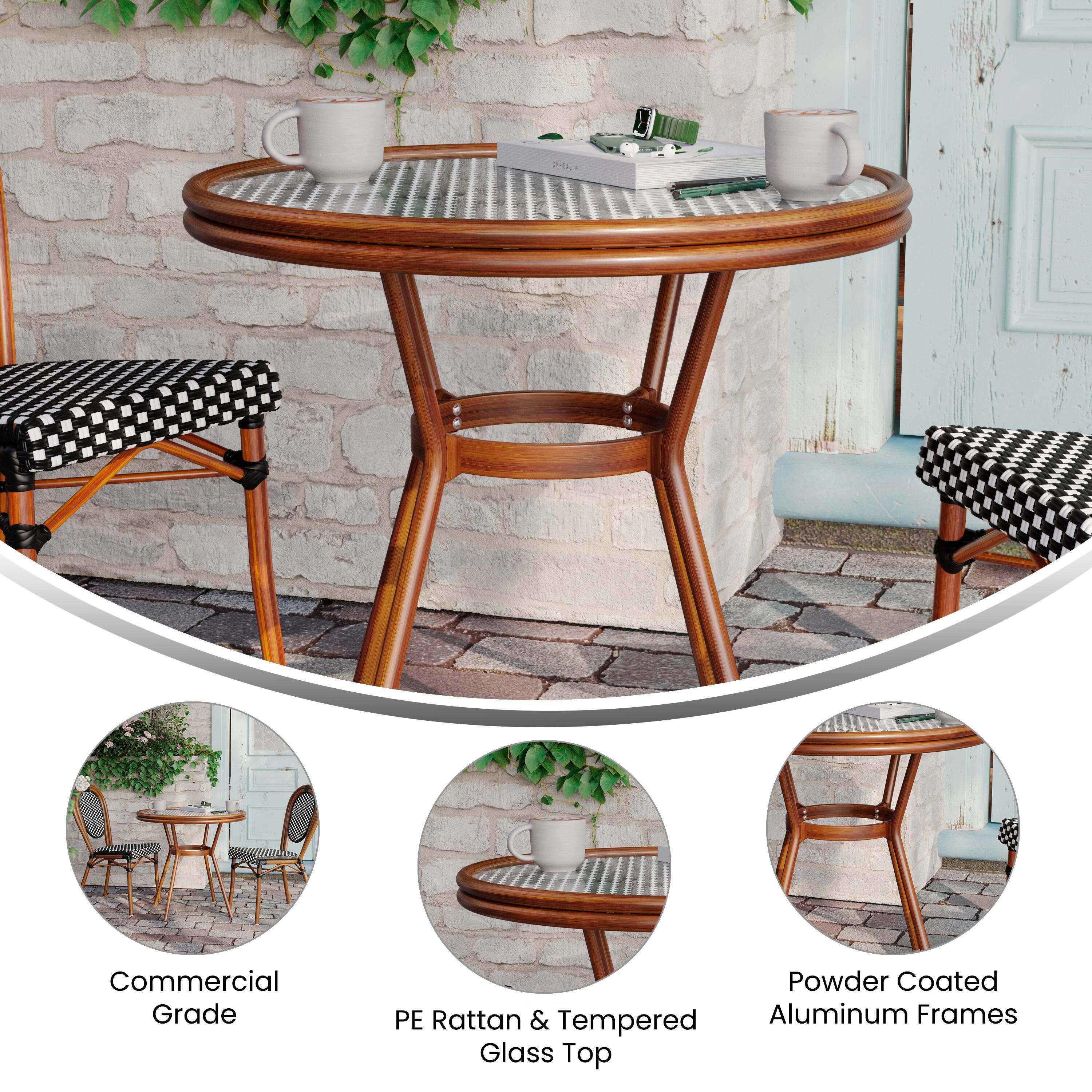 SIS Commercial Grade Powder Coated PE Rattan & Tempered Aluminum Frames Glass Top