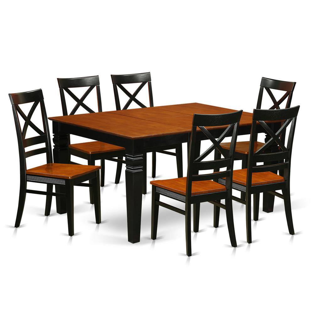 East West Furniture - 7 Pc Dining set with a Kitchen Table and 6 Wood Dining Chairs in Black - Black & Cherry