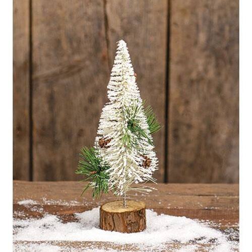 Angle. BreeBe - *Nordic Bottle Brush Tree 10" - Green, White, Brown.