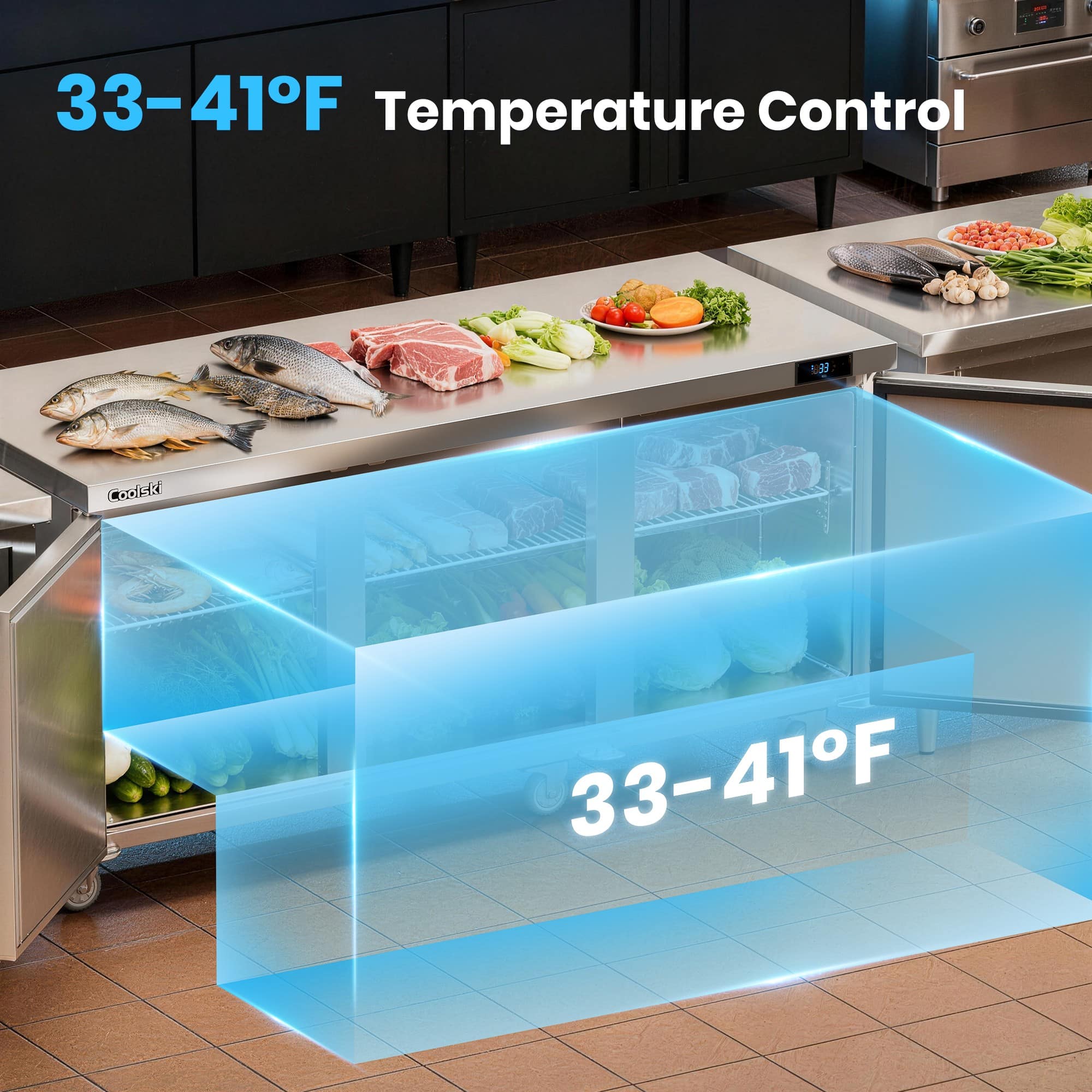 Coolski 72 in. Commercial Undercounter Refrigerator Sandwich