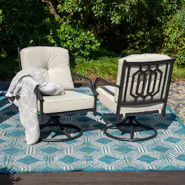 Nuu Garden - 2-Piece Outdoor Swivel Patio Sofas with Thick Olefin Cushions and Wide Seat - Octagonal Lattice Design (Black and Beige)