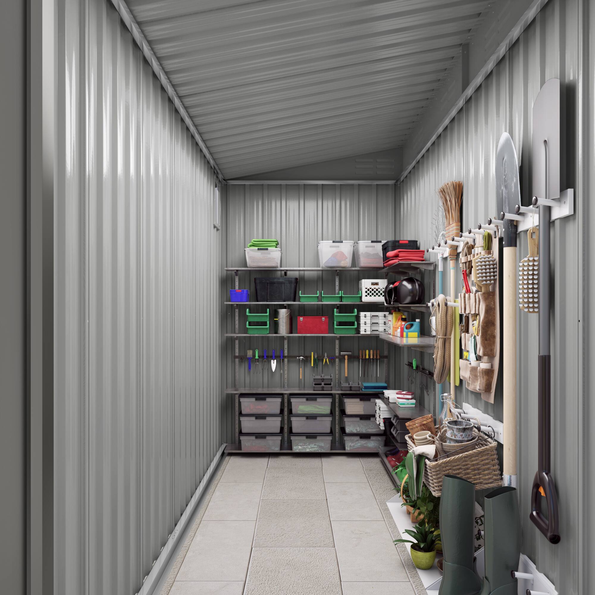 Alt View 1. Loheer - Loheer 4x9 FT Metal Garden Shed, Lean to Shed with Windows, Waterproof Outdoor Storage Tool House, Sloping Roof, Gray.