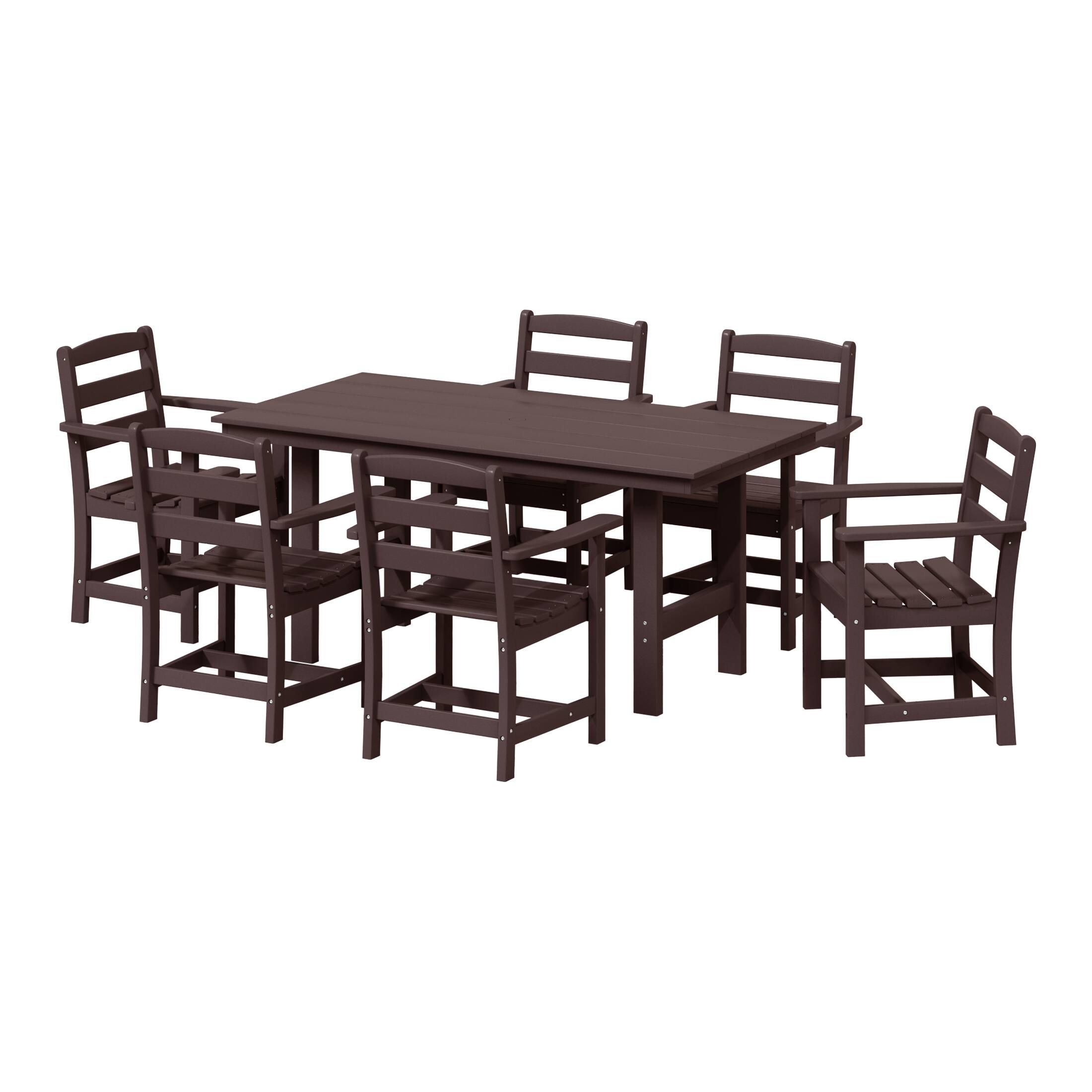 WestinTrends - Ashore 7-Piece HDPE Outdoor Rectangular Patio Dining Table Set - Dark Brown