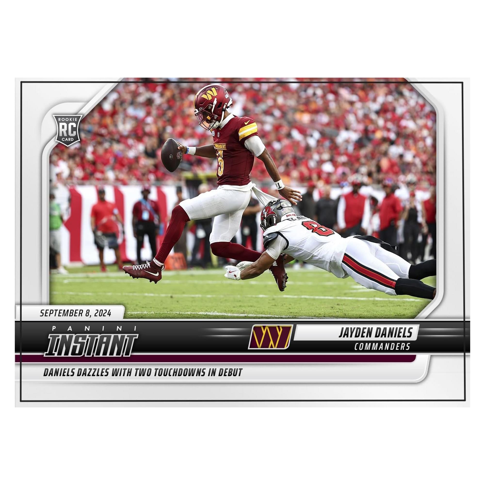 **Panini Instant**

**September 8, 2024**

**Jayden Daniels**  
**Commanders**

**Daniels dazzles with two touchdowns in debut**
