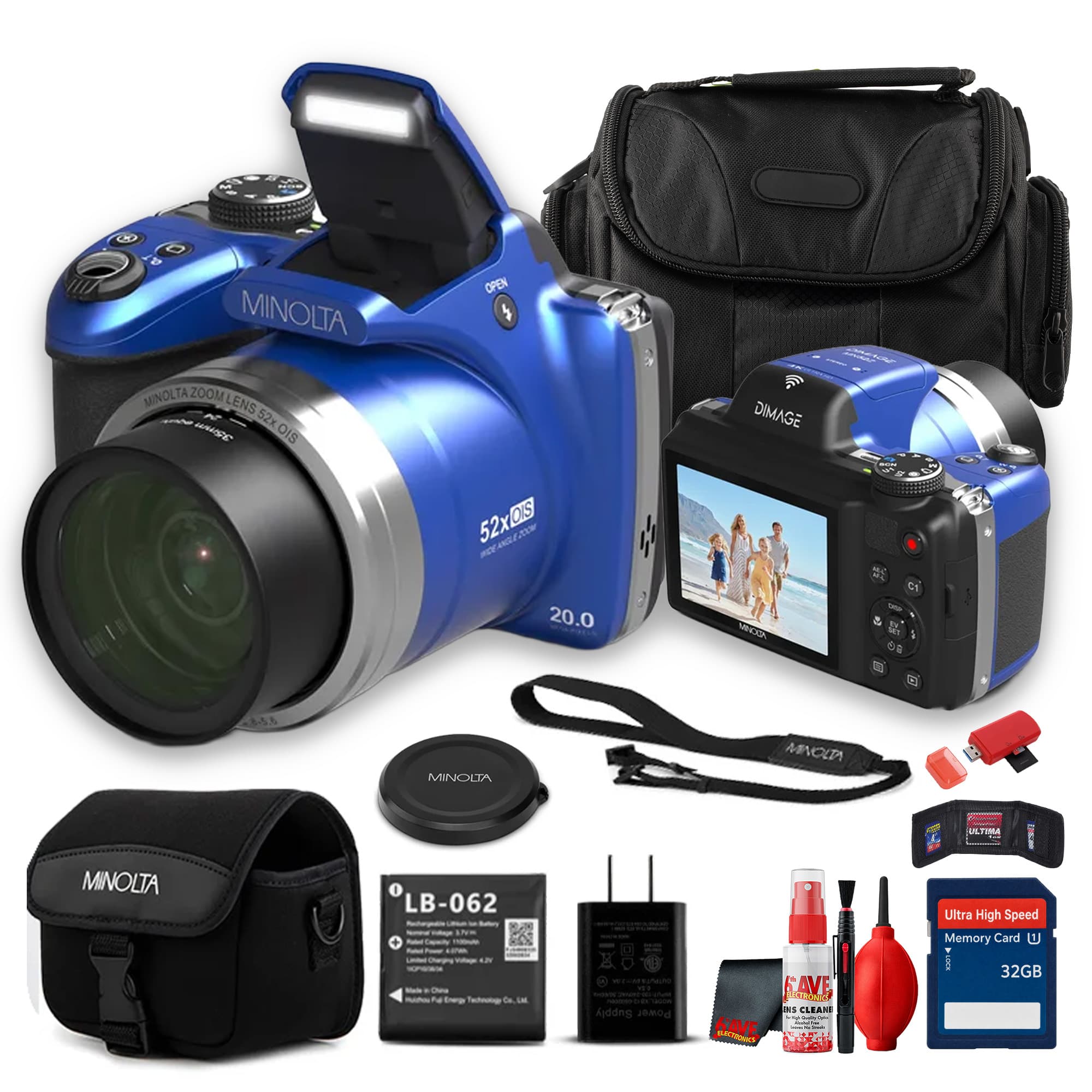 Minolta - DiMAGE MN52Z 20MP 4K Ultra HD 52x Optical Zoom Bridge Camera Blue + Camera Bag + More price history on PriceWatchPro