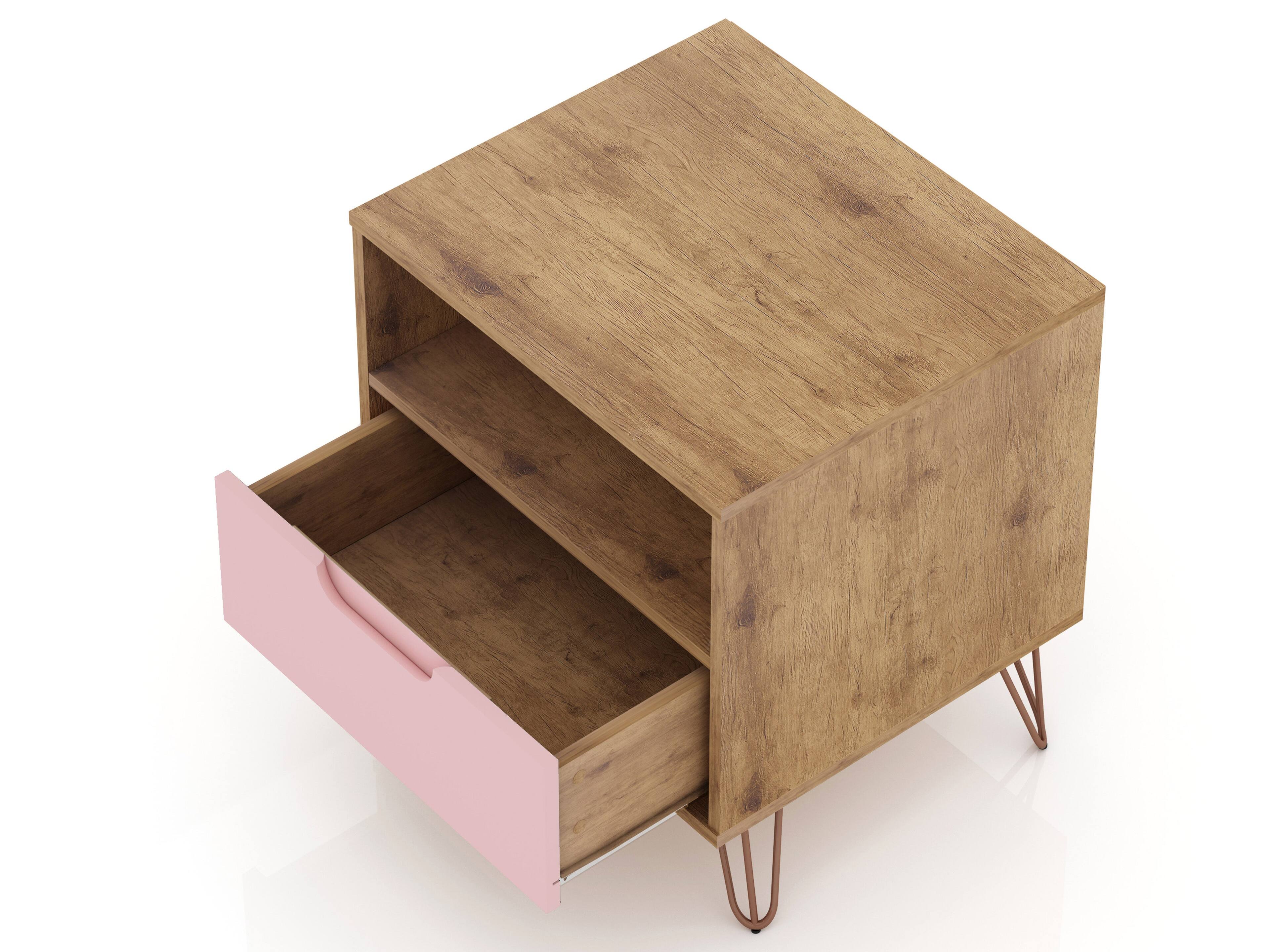 Alt View 1. Manhattan Comfort - Rockefeller Mid-Century Modern 20" Nightstand - Pink.