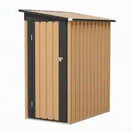 RYHNUYNE - 4.27 x 2.43 FT Heavy Duty Pent Roof Metal Storage Shed,Weatherproof Outdoor Garden Shed for Backyard Patio - Black+Brown