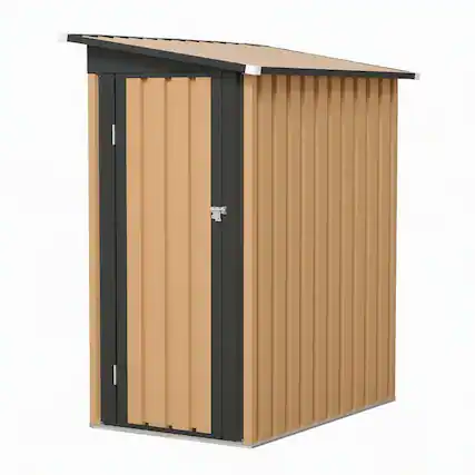 Front. RYHNUYNE - 4.27 x 2.43 FT Heavy Duty Pent Roof Metal Storage Shed,Weatherproof Outdoor Garden Shed for Backyard Patio - Black+Brown.