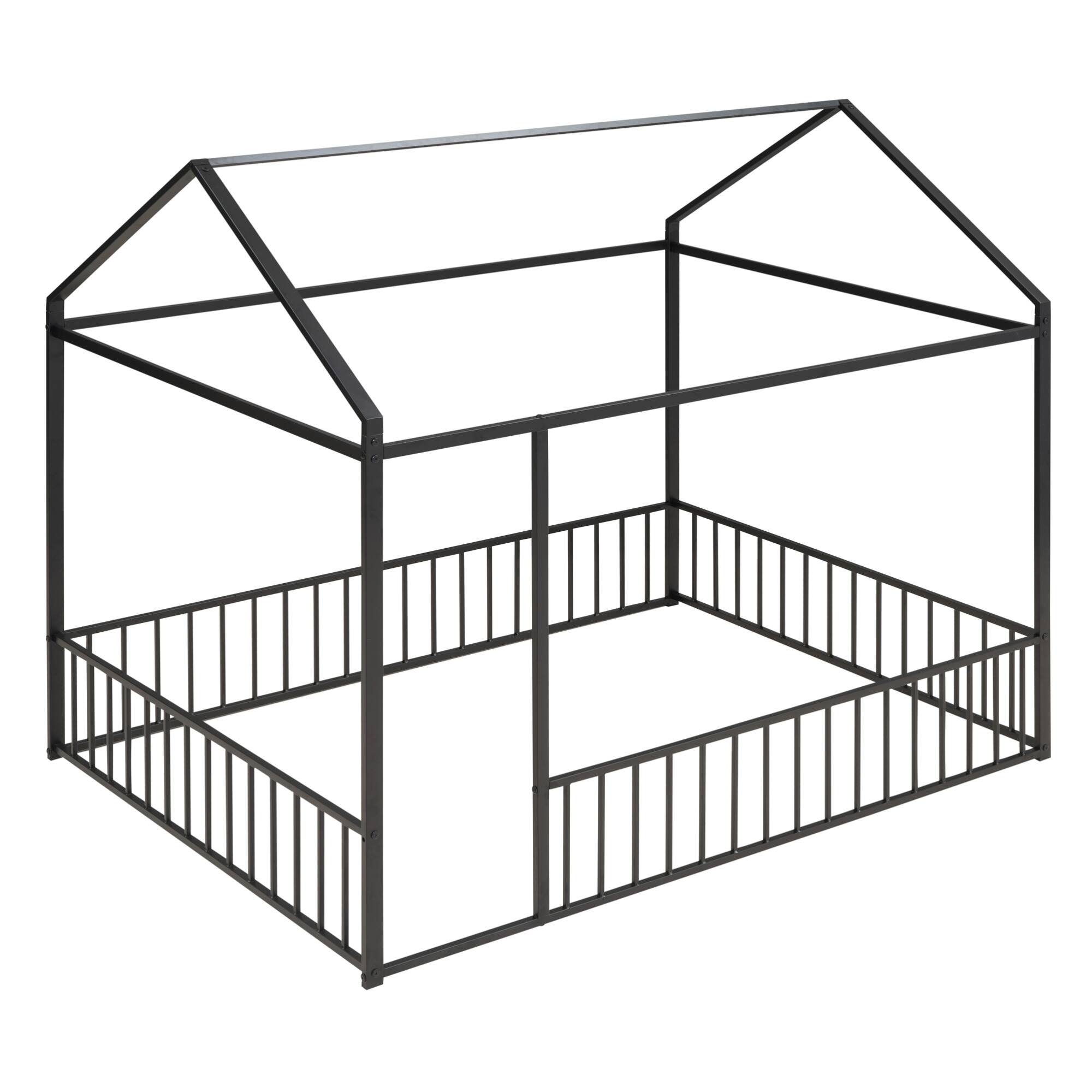 Alt View 2. GOODSILO - Full Size Metal House Bed Frame with Playhouse Design for Kids and Teens - Black.