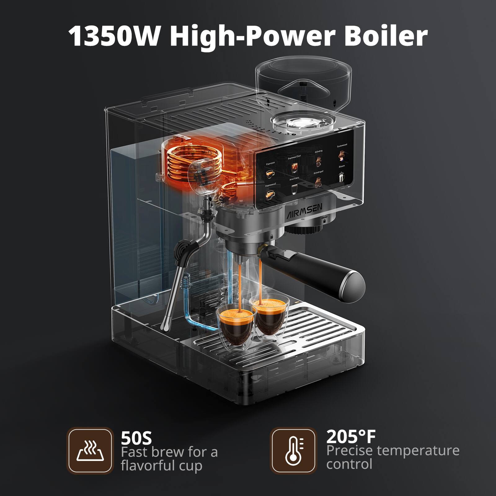 1350W High-Power Boiler

50S Fast brew for a flavorful cup

205°F Precise temperature control