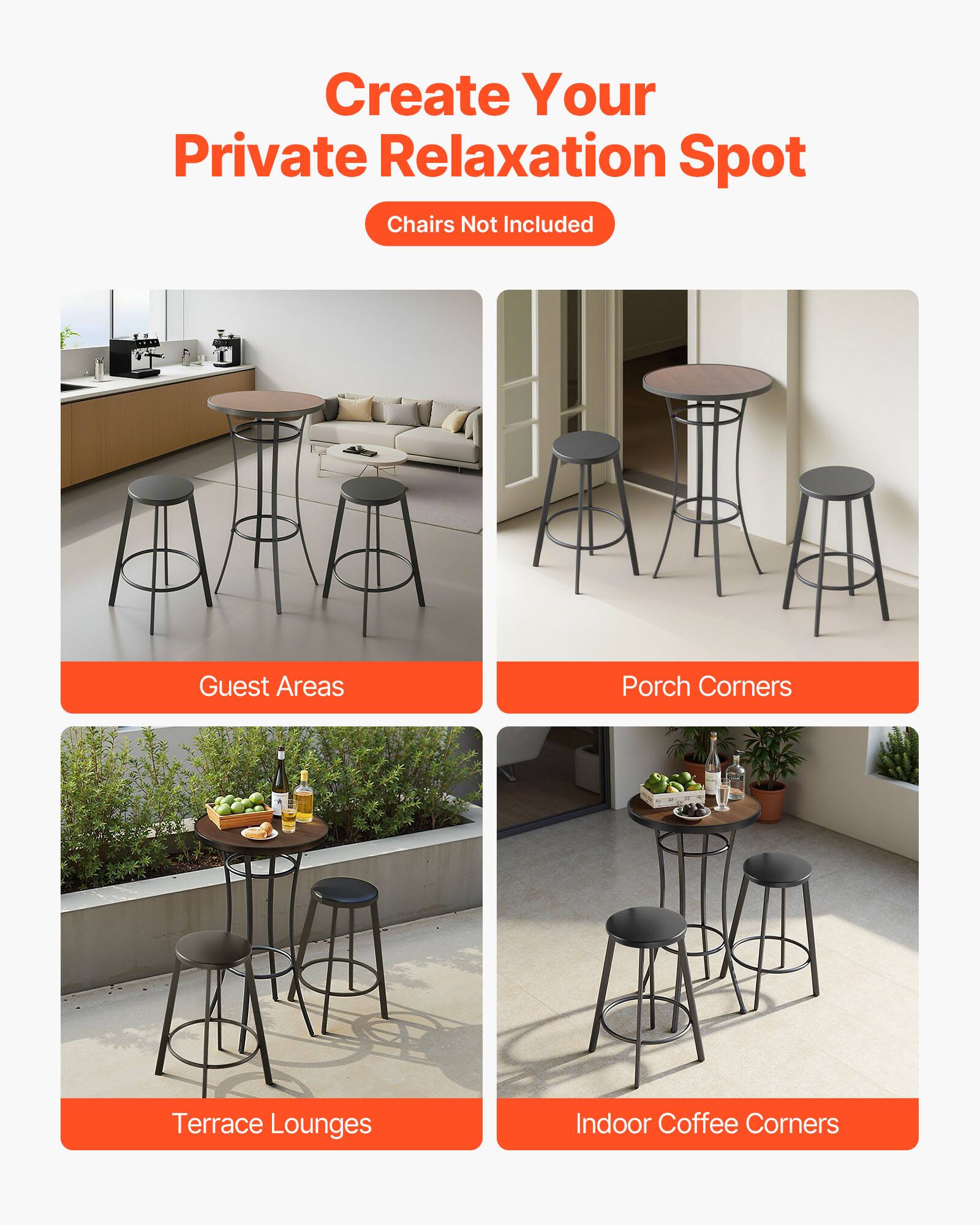 Create Your Private Relaxation Spot  
Chairs Not Included  

Guest Areas  
Porch Corners  
Terrace Lounges  
Indoor Coffee Corners