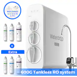 Waterdrop - G3 Reverse Osmosis System, with WD-G3-CF Filter, WD-G3P600-RO Filter, WD-G3-CB Filter - White