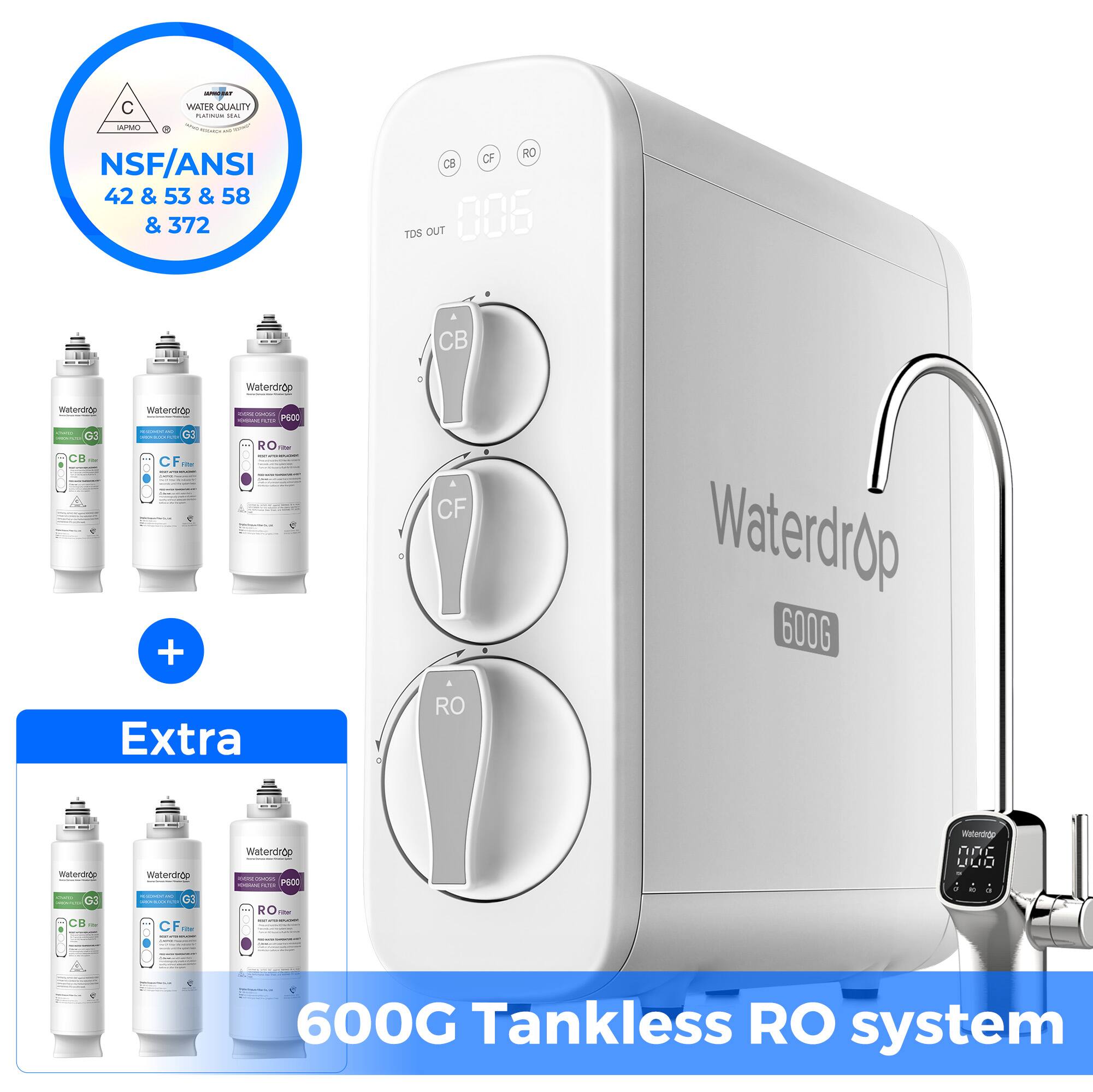 Waterdrop - G3 Reverse Osmosis System, with WD-G3-CF Filter, WD-G3P600-RO Filter, WD-G3-CB Filter - White