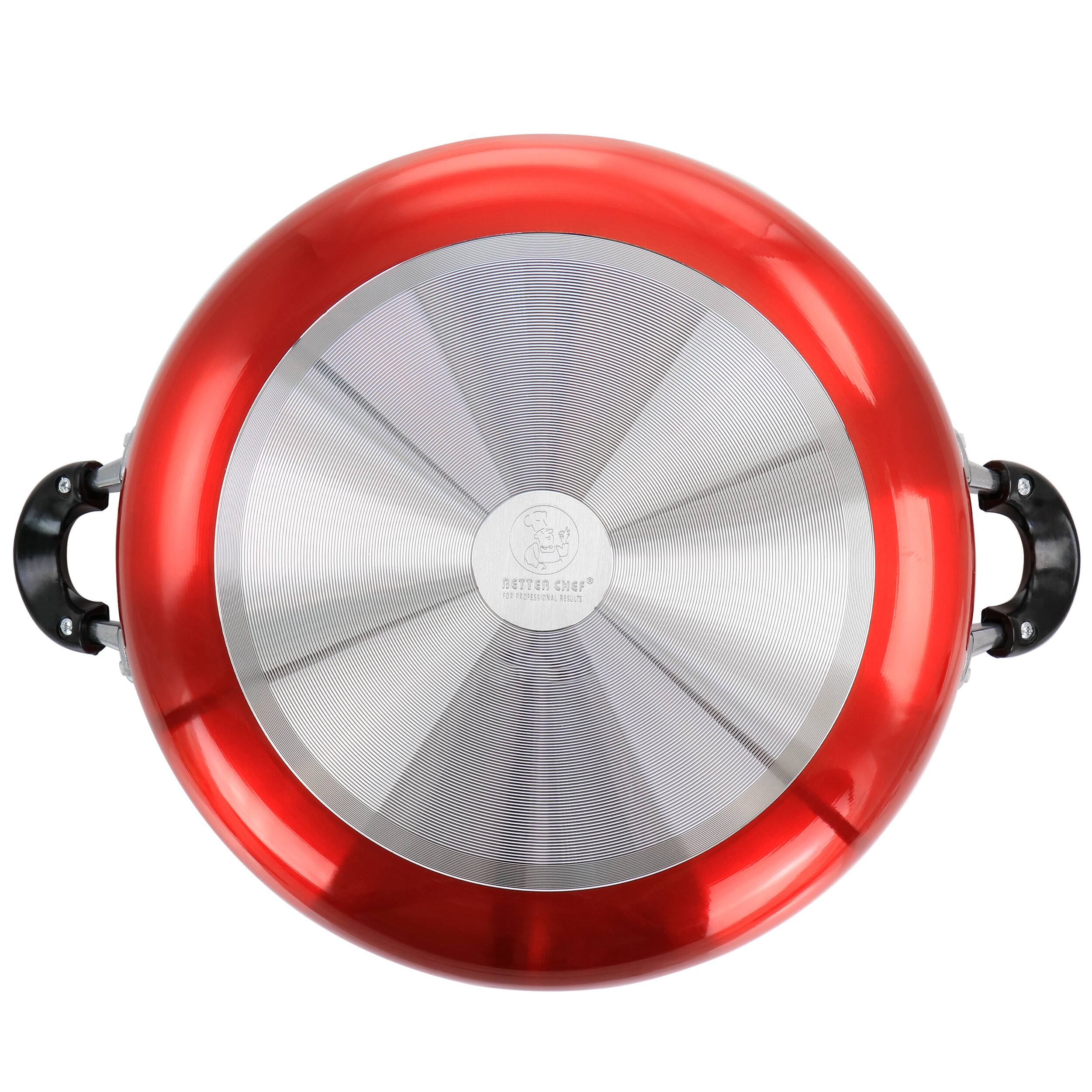 Better Chef - 12 Inch Aluminum Deep Fryer Pan with Glass Lid - Red - Thumbnail 5