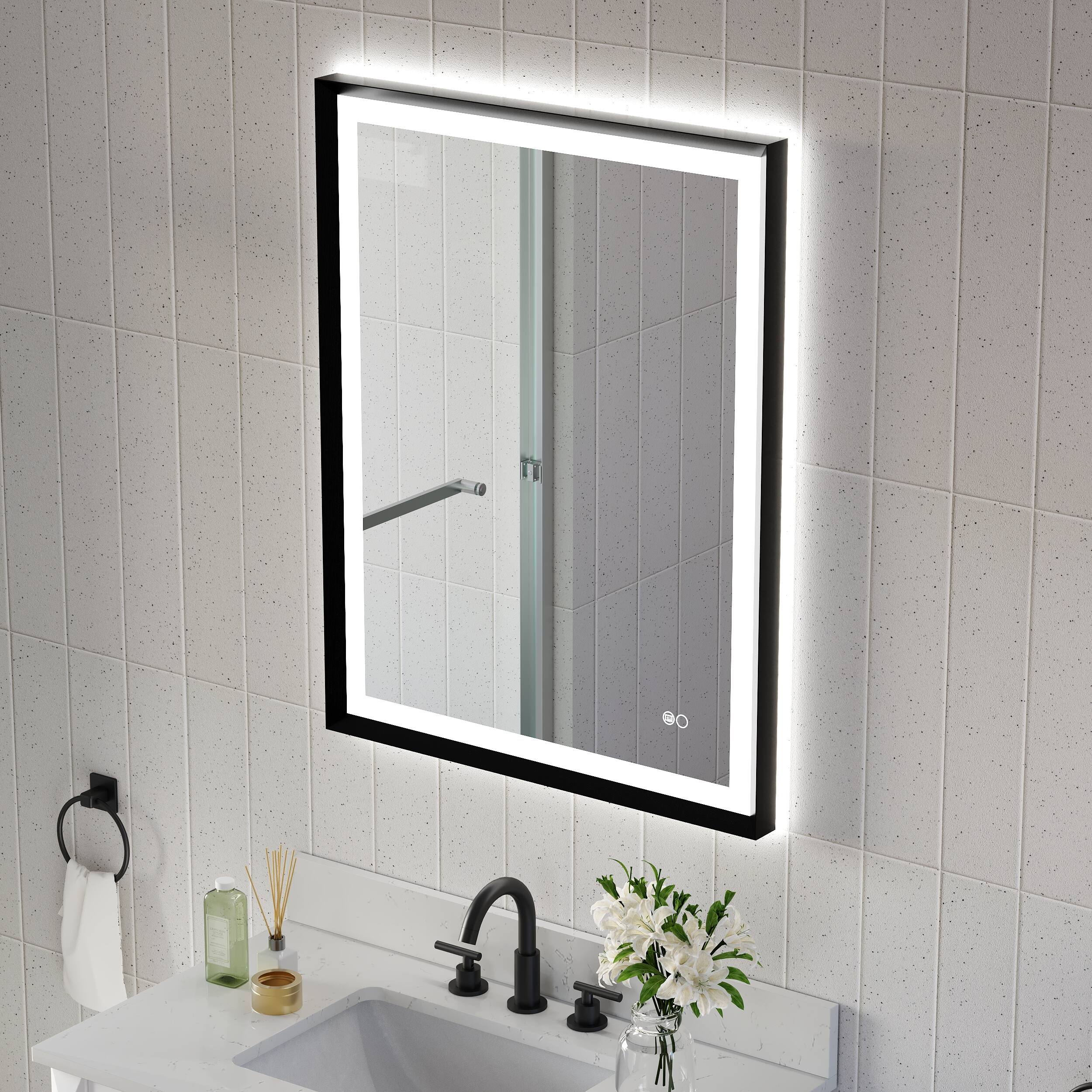 WELLFOR 28 in W x 36 in. H Rectangular Single Aluminum Framed Anti Fog ...
