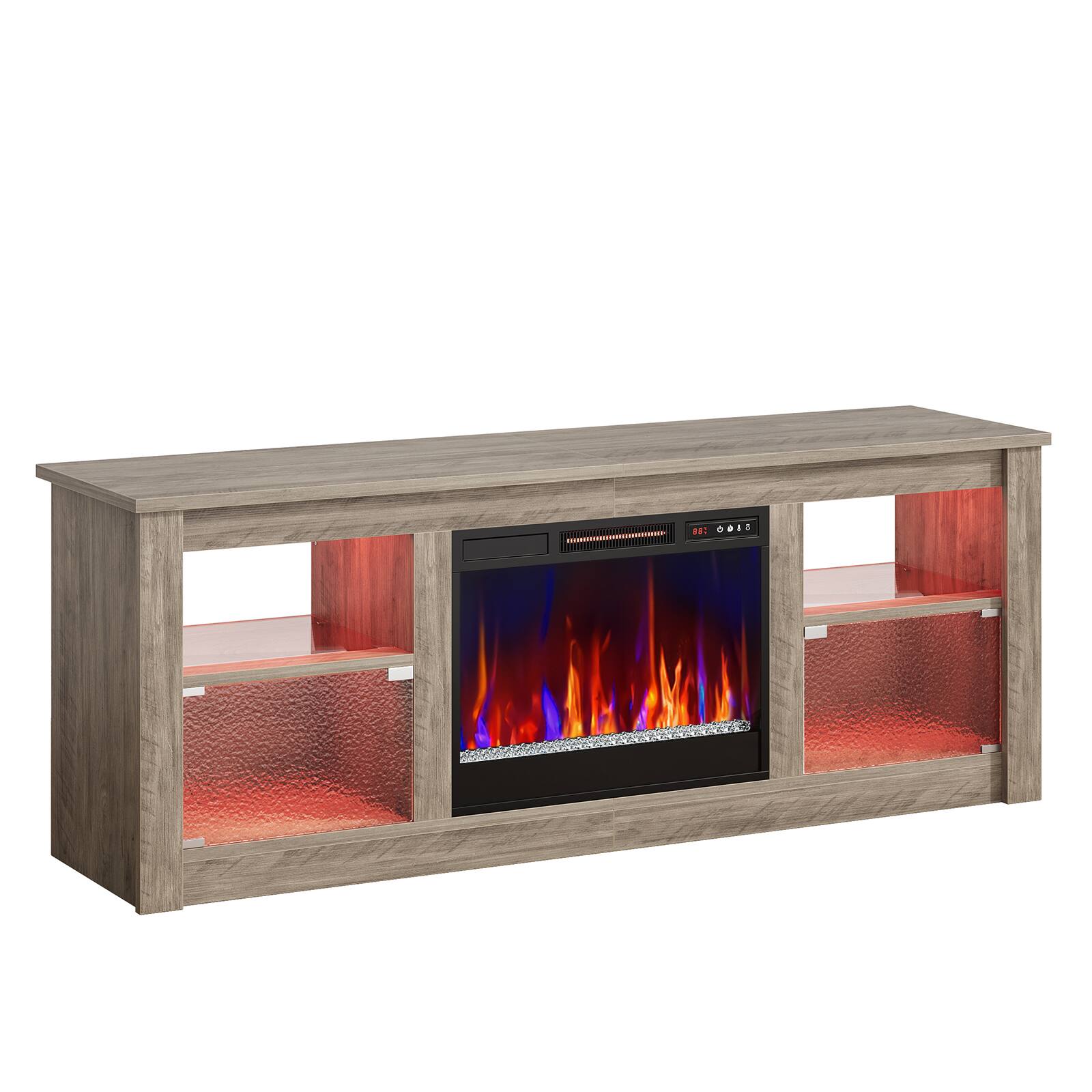 Alt View 7. Bestier - 63" Gaming TV Stand with 23" Wide Fireplace & RGB Lights Storage Cabinet for up to 70" TVs Entertainment Center - Gray.