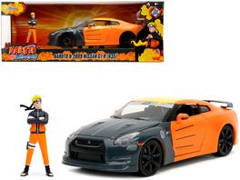 Jada - 2009 Nissan GT-R R35 Orange Dark Gray Yellow Top Graphics with Naruto Figure Naruto Shippuden Anime 1:24 Diecast - Orange, Dark Gray, Yellow