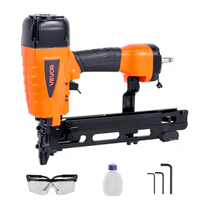 Front. VEVOR - Pneumatic Staple Gun, 16 Gauge 7/16-inch Medium Crown Pneumatic Stapler 1" to 2" Length,70-120PSI Heavy Duty Air-Powered - Black;Orange.