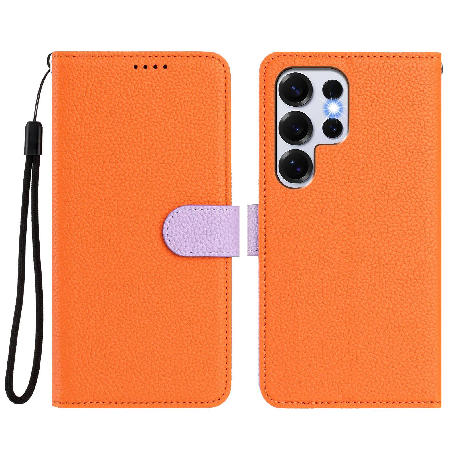 Alt View 3. Dteck - Magnetic Detachable 2-in-1 Wallet Case for Samsung Galaxy S25 Ultra,PU Leather Flip Cover with Card Slots & Wrist Strap - Orange.