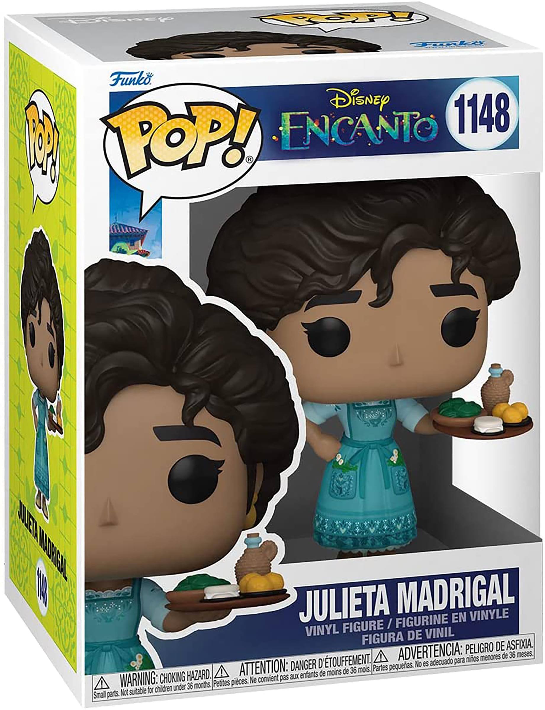 Disney Encanto 1148  
Julietta Madrigal  
Vinyl Figure / Figurine en Vinyle / Figura de Vinil  
Warning: Choking Hazard. Small parts. Not suitable for children under 36 months.  
Attention: Danger d'étouffement. Petites pièces. Ne convient pas aux enfants de moins de 36 mois.  
Advertencia: Peligro de asfixia. Partes pequeñas. No es adecuado para niños menores de 36 meses.